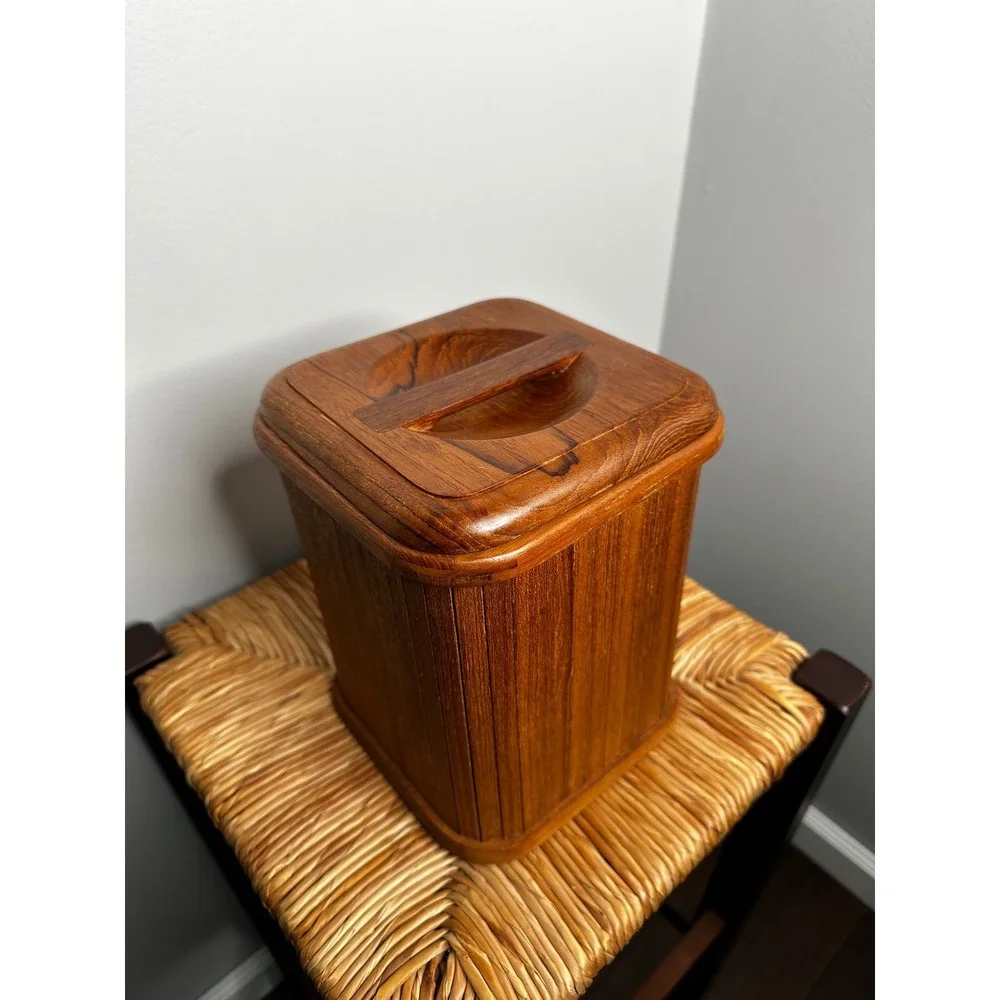 Vintage MCM Wooden Ice Bucket Mid Century Modern Barware with Liner